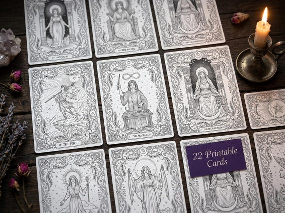 Tarot Major Arcana Coloring Book, Printable Mystic Coloring Pages, Complete 22 Card Deck PDF, Premium Digital Download view 3