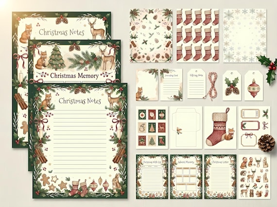 Cottagecore Christmas Junk Journal Kit, Printable Holiday Journal Pages, Festive Ephemera, Gift Tags, Digital Download · JK-058 view 3
