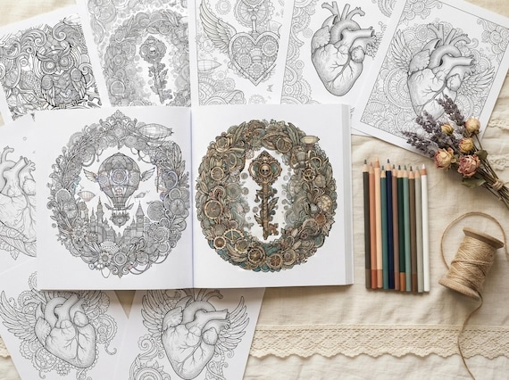 Steampunk Wonderland Coloring Book, Printable Adult Coloring Pages, Intricate Steampunk Stress Relief PDF, Digital Download · CB-35 view 5