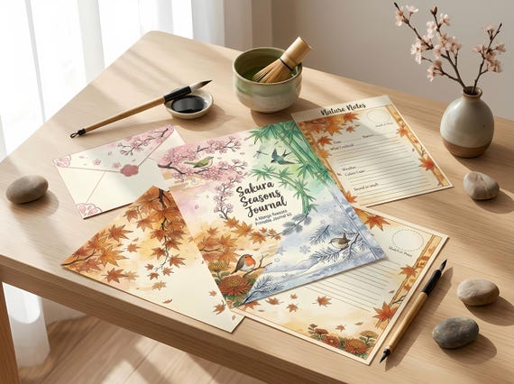 Manga Sakura Seasons Junk Journal Kit, Printable Anime Journal Pages, Cherry Blossom Ephemera, Sakura Tags, Digital Download · JK-125