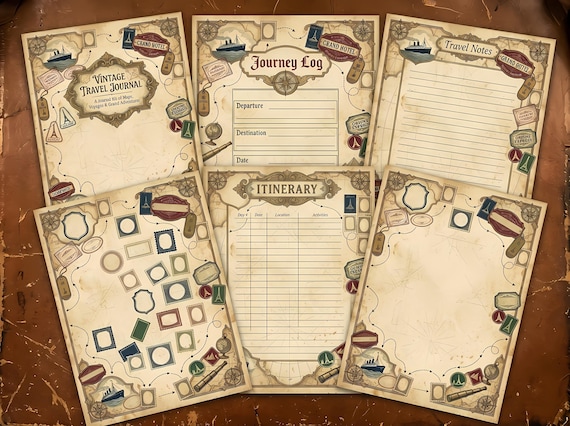 Vintage Travel Journal Kit — Printable Junk Journal, Antique Map Pages, Travel Ephemera, Digital Download · JK-054 view 3