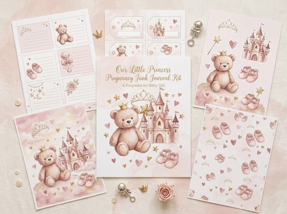 Princess Pregnancy Junk Journal Kit, Baby Girl, Printable Ephemera, Expecting Mom Gift, Baby Shower, Digital Download · JK-126