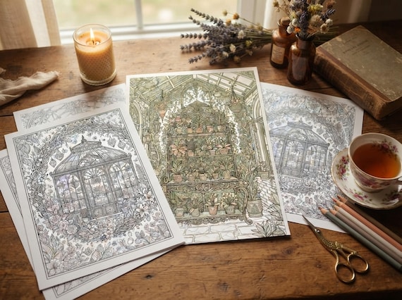 Enchanted Greenhouse Coloring Book, Printable Adult Coloring Pages, Stress Relief PDF, Digital Download · CB-26 view 6
