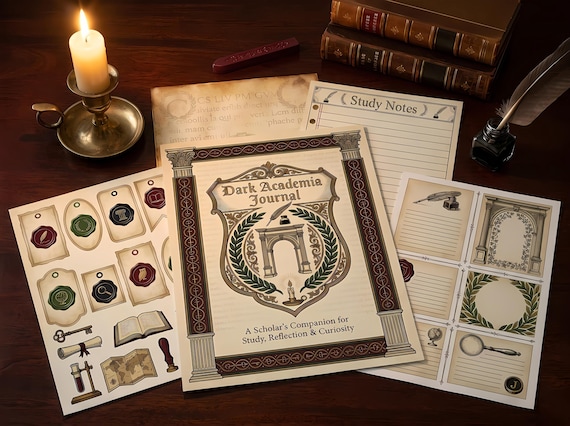 Dark Academia Study Junk Journal Kit, Printable Vintage Scholar Journal Pages, Library Ephemera, Book Tags, Digital Download · JK-063