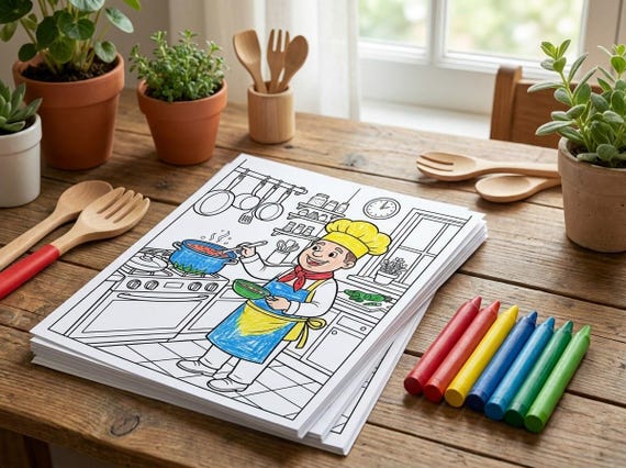 Little Chef Kids Coloring Book, 30 Printable Coloring Pages for Ages 4-8, Boys and Girls Activity PDF, Digital Download view 2