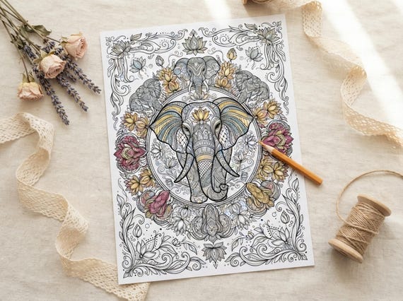 Mandala Elephants Coloring Book, Printable Adult Coloring Pages, Ornate Mandala Elephant Stress Relief PDF, Digital Download · CB-30 view 7