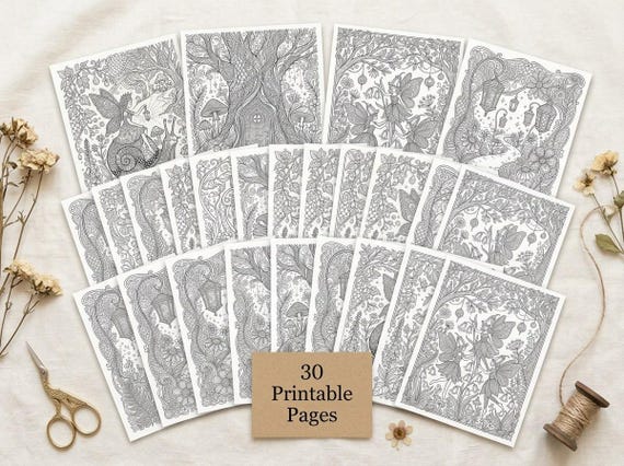 Enchanted Fairy Gardens Coloring Book, Printable Adult Coloring Pages, Whimsical Fairy Stress Relief PDF, Digital Download · CB-10 view 2