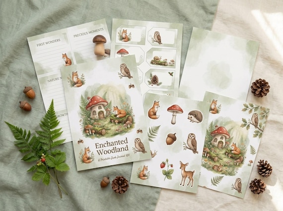 Enchanted Woodland Junk Journal Kit, Printable Cottagecore Forest Ephemera Pages, Woodland Animal Digital Junk Journal, Digital Dow · JK-134