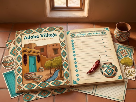 Desert Adobe Village Journal Kit — Printable Junk Journal, Pueblo, Southwest, Turquoise Door Journal Pages · JK-075 view 4
