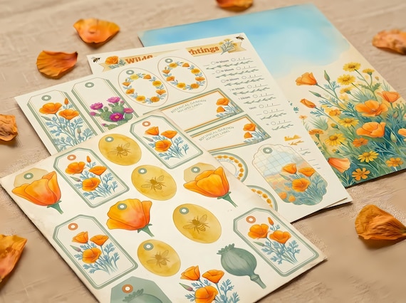 Desert Bloom Spring Journal Kit — Printable Junk Journal, California Poppy, Wildflower, Botanical Journal Pages · JK-074 view 5