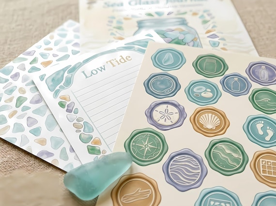Sea Glass Junk Journal Kit, Printable Coastal Beachcomber Journal Pages, Beach Find Ephemera, Pebble Tags, Digital Download · JK-088 view 4