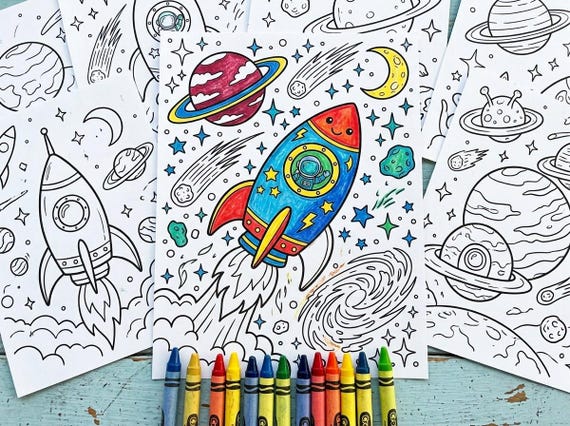 Space Kids Coloring Book, 30 Printable Coloring Pages for Ages 4-8, Boys and Girls Activity PDF, Digital Download view 5