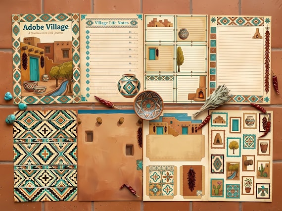 Desert Adobe Village Journal Kit — Printable Junk Journal, Pueblo, Southwest, Turquoise Door Journal Pages · JK-075 view 3