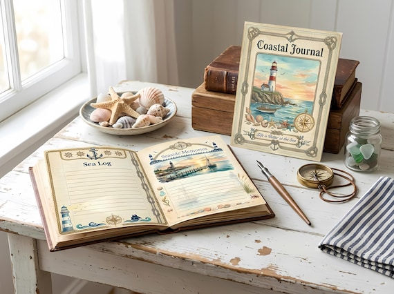 Coastal Nautical Junk Journal Kit, Printable Beach Journal Pages, Seaside Ephemera, Lighthouse Tags, Digital Download · JK-056 view 5