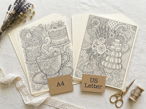 Cottagecore Tea Party Coloring Book, Printable Adult Coloring Pages, Cottagecore Tea Party Stress Relief PDF, Digital Download · CB-25 view 5