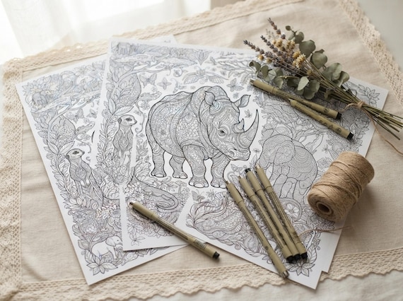 Safari Animals Coloring Book, Printable Adult Coloring Pages, Decorative Safari Stress Relief PDF, Digital Download · CB-37 view 3
