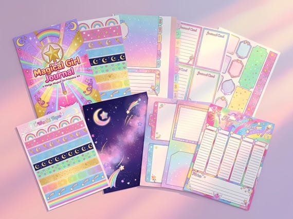 Manga Magical Girl Junk Journal Kit, Printable Anime Journal Pages, Kawaii Star Ephemera, Magical Tags, Digital Download · JK-122 view 5