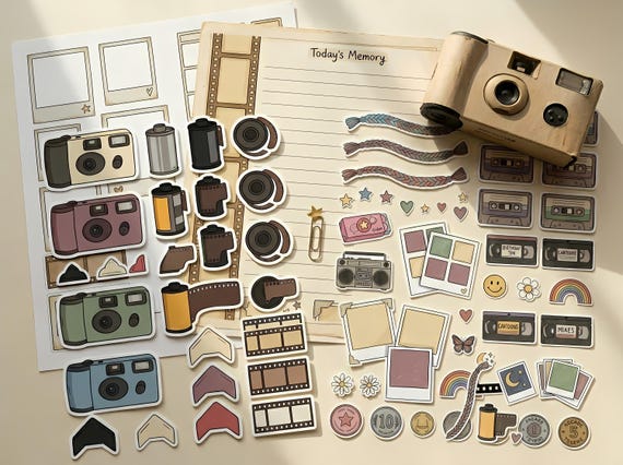 Retro Polaroid Diary Junk Journal Kit, Printable 90s Nostalgia Journal Pages, Photo Ephemera, Memory Tags, Digital Download · JK-061 view 3