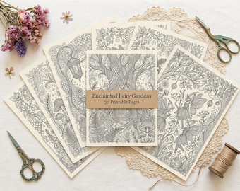 Enchanted Fairy Gardens Coloring Book, Printable Adult Coloring Pages, Whimsical Fairy Stress Relief PDF, Digital Download · CB-10