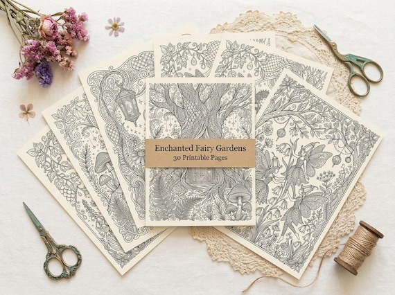 Enchanted Fairy Gardens Coloring Book, Printable Adult Coloring Pages, Whimsical Fairy Stress Relief PDF, Digital Download · CB-10
