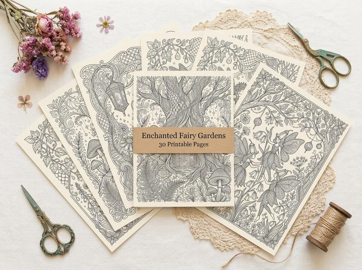 Enchanted Fairy Gardens Coloring Book, Printable Adult Coloring Pages, Whimsical Fairy Stress Relief PDF, Digital Download · CB-10