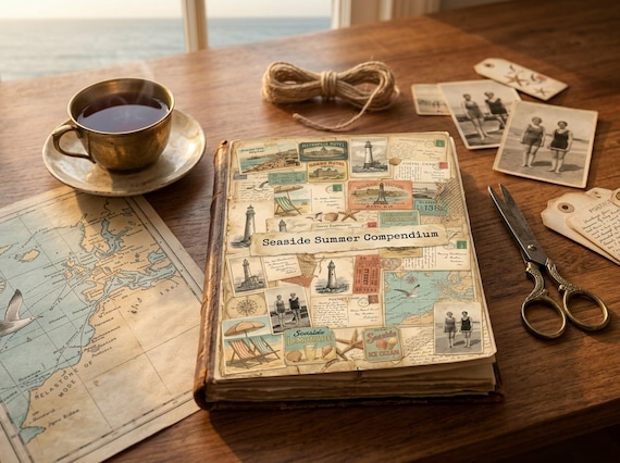 Vintage Seaside Summer Junk Journal Kit, Printable Vintage Ephemera Pages, Coastal Travel Digital Junk Journal, Digital Download · JK-132 view 4
