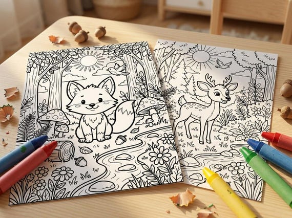 Forest Animals Kids Coloring Book, 30 Printable Coloring Pages for Ages 4-8, Boys and Girls Activity PDF, Digital Download view 7