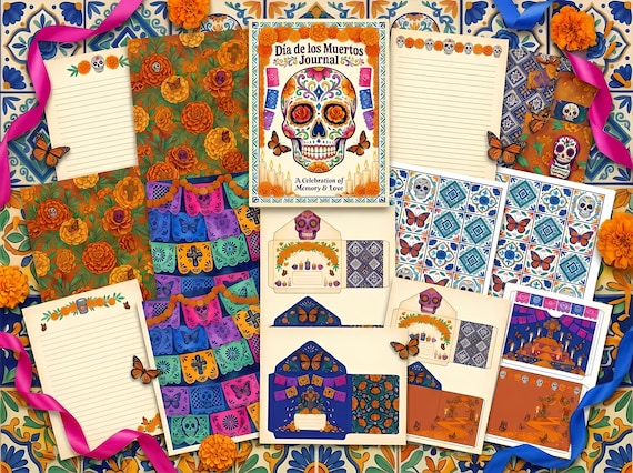 Day of the Dead Junk Journal Kit, Printable Dia de los Muertos Journal Pages, Sugar Skull Ephemera, Marigold Folk Art, Digital Down · JK-083 view 2