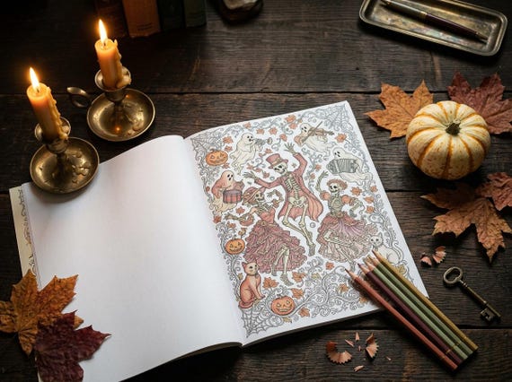 Halloween Adult Coloring Book Vol 1, Spooky Season Printable Coloring Pages, Gothic Fall Stress Relief PDF, Digital Download view 2