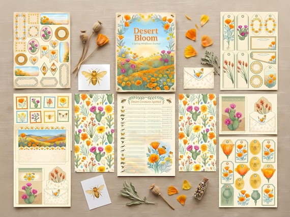 Desert Bloom Spring Journal Kit — Printable Junk Journal, California Poppy, Wildflower, Botanical Journal Pages · JK-074 view 2