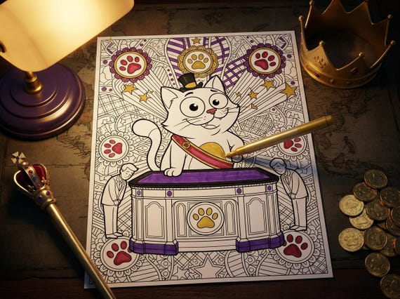 Cats Rule the World Coloring Book, Funny Adult Coloring Pages, Cats in Charge Novelty PDF, Digital Download view 3