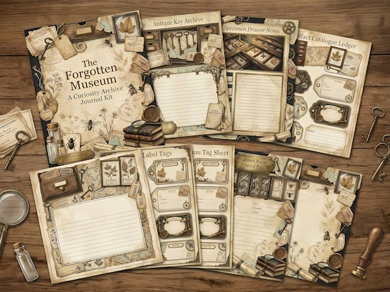 Forgotten Museum Junk Journal Kit, Printable Dark Academia Journal Pages, Curiosity Archive Ephemera, Specimen Tags, Fussy Cuts · JK-013 view 2