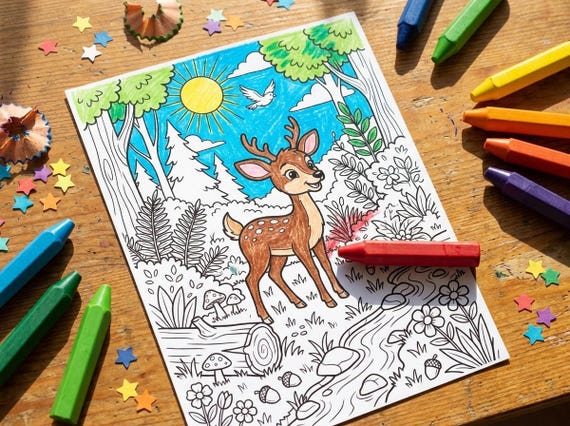 Forest Animals Kids Coloring Book, 30 Printable Coloring Pages for Ages 4-8, Boys and Girls Activity PDF, Digital Download view 3