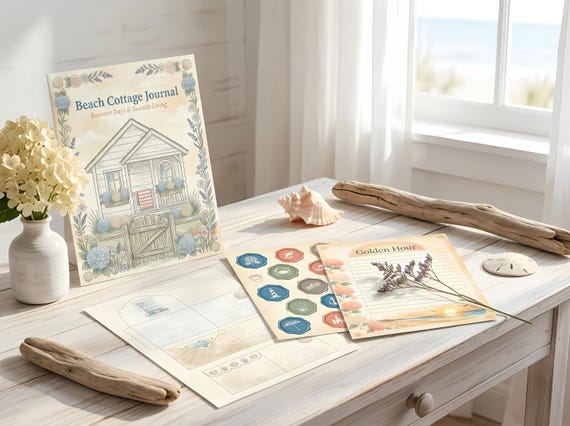 Beach Cottage Junk Journal Kit, Printable Coastal Summer Journal Pages, Seaside Ephemera, Seashell Tags, Digital Download · JK-087 view 5