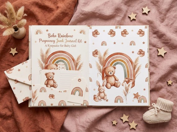 Boho Rainbow Pregnancy Junk Journal Kit, Baby Girl, Printable Ephemera, Expecting Mom Gift, Baby Shower, Digital Download · JK-127 view 2