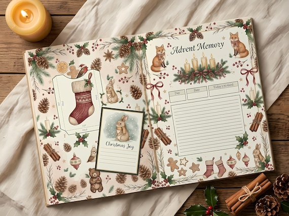 Cottagecore Christmas Junk Journal Kit, Printable Holiday Journal Pages, Festive Ephemera, Gift Tags, Digital Download · JK-058 view 4