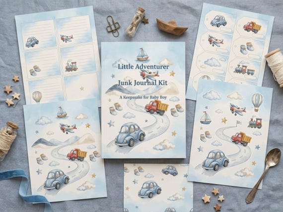 Cars and Transport Pregnancy Junk Journal Kit, Baby Boy, Printable Ephemera, Expecting Mom Gift, Baby Shower, Digital Download · JK-129