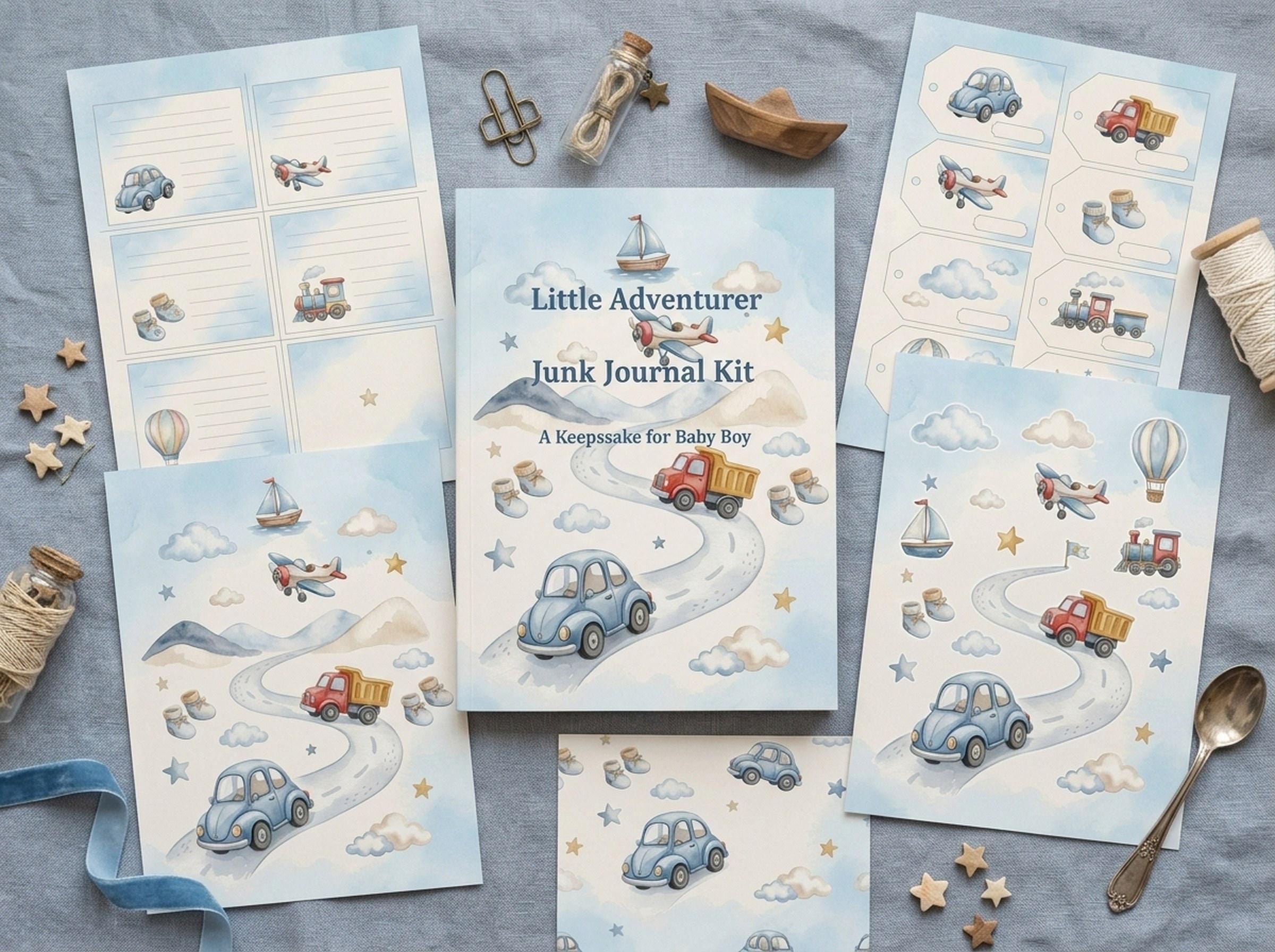 Cars and Transport Pregnancy Junk Journal Kit, Baby Boy, Printable Ephemera, Expecting Mom Gift, Baby Shower, Digital Download · JK-129