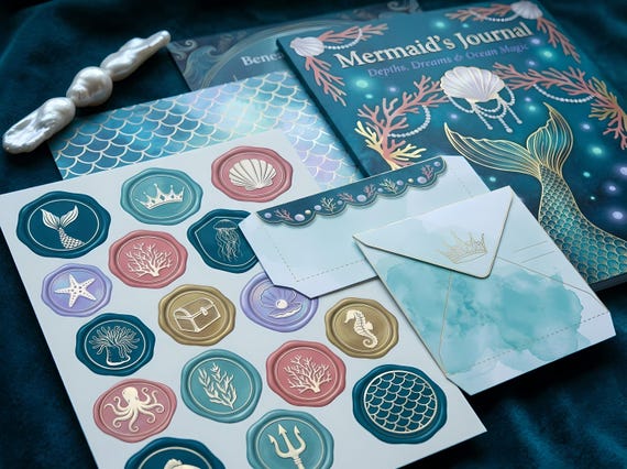 Mermaid Junk Journal Kit, Printable Ocean Fantasy Journal Pages, Under the Sea Ephemera, Pearl Shell Tags, Digital Download · JK-086 view 4