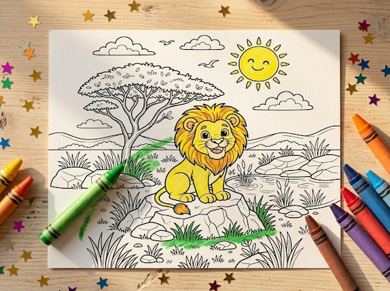 Safari Animals Kids Coloring Book, 30 Printable Coloring Pages for Ages 4-8, Boys and Girls Activity PDF, Digital Download view 3