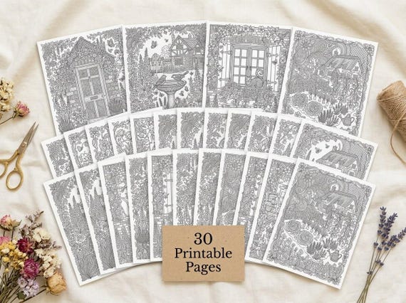English Cottage Garden Coloring Book, Printable Adult Coloring Pages, Floral Garden Stress Relief PDF, Digital Download · CB-09 view 2