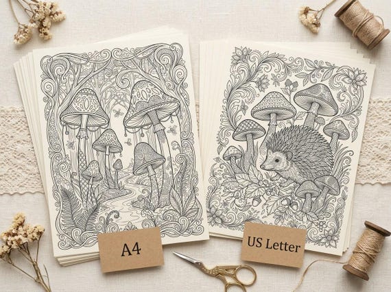 Magical Mushroom Forest Coloring Book, Printable Adult Coloring Pages, Whimsical Woodland Stress Relief PDF, Digital Download · CB-07 view 4