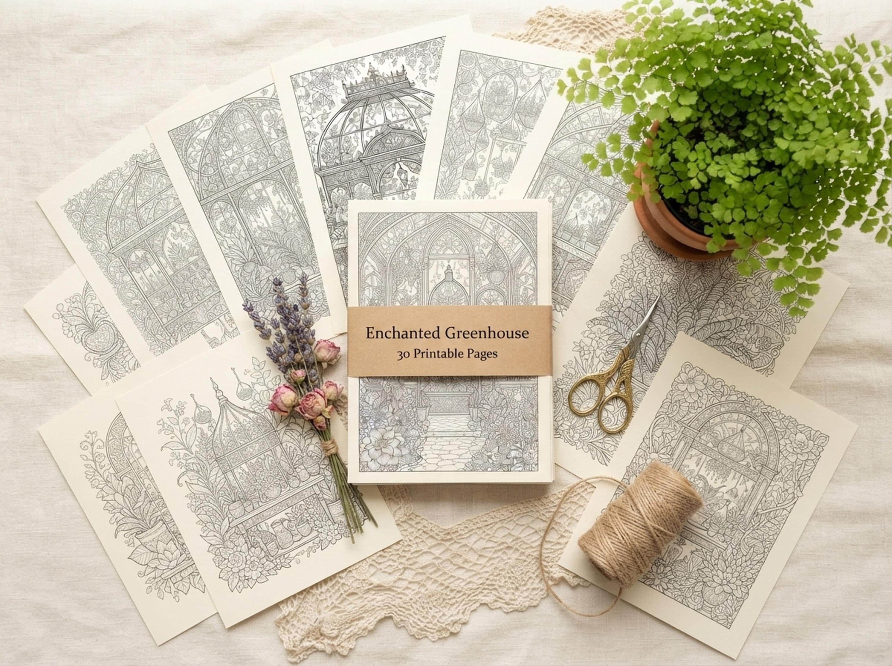 Enchanted Greenhouse Coloring Book, Printable Adult Coloring Pages, Stress Relief PDF, Digital Download · CB-26
