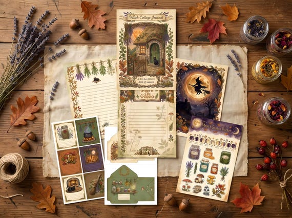 Witch Cottage Junk Journal Kit, Printable Halloween Journal Pages, Cottagecore Witchy Ephemera, Grimoire Pages, Digital Download · JK-081 view 3
