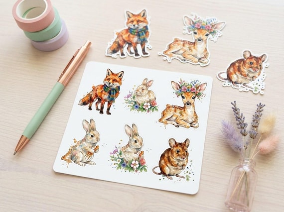 Watercolor Woodland Animal Clipart, 30 Transparent PNG, Commercial Use, Sublimation POD, Digital Download view 3