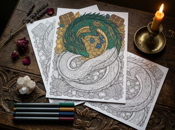 Dragons and Mythical Beasts Coloring Book, Printable Fantasy Creature Coloring Pages, 30 Page PDF, Premium Digital Download