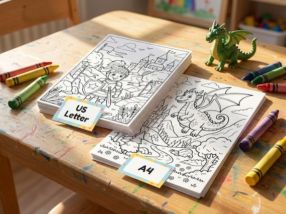 Dragons, Castles & Knights Kids Coloring Book, 30 Printable Coloring Pages for Ages 4-8, Boys and Girls Activity PDF, Digital Download view 7
