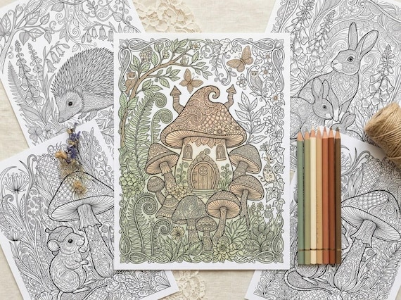 Enchanted Woodland Coloring Book, Printable Adult Coloring Pages, Gentle Woodland Cottagecore Stress Relief PDF, Digital Download · CB-18 view 5