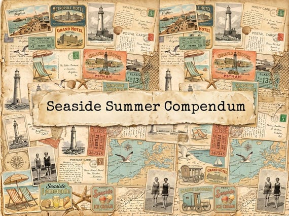Vintage Seaside Summer Junk Journal Kit, Printable Vintage Ephemera Pages, Coastal Travel Digital Junk Journal, Digital Download · JK-132