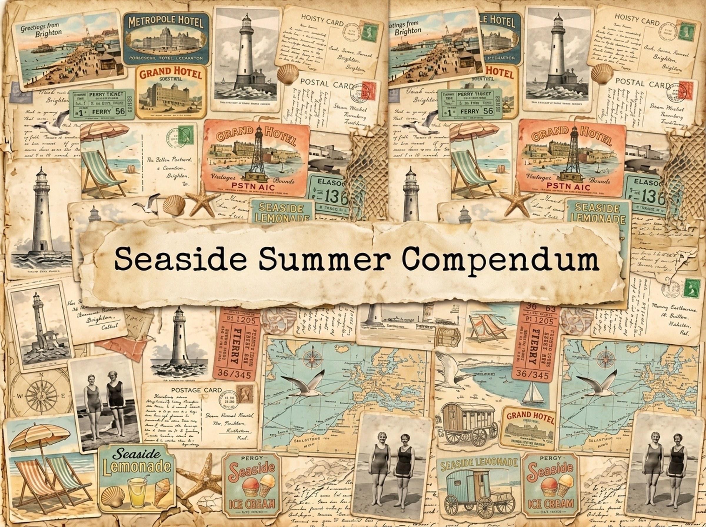 Vintage Seaside Summer Junk Journal Kit, Printable Vintage Ephemera Pages, Coastal Travel Digital Junk Journal, Digital Download · JK-132